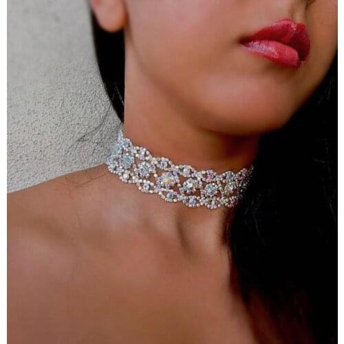 AB color Rhinestones Choker Shiny Sparkly Choker Statement Necklaces For Maxi Women Fashion Collar Jewelry Party Necklace N5270