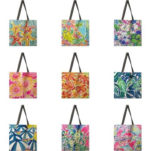 Watercolor oil painting ladies handbags ladies handbags ladies shoulder bags outdoor beach handbags fashion shopping bags