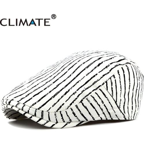 CLIMATE Men Women Vintage Striped Berets Flat Cap Hat Men White Zebra-stripe Beret Men Cotton Hats Men Retro Flat Caps Beret