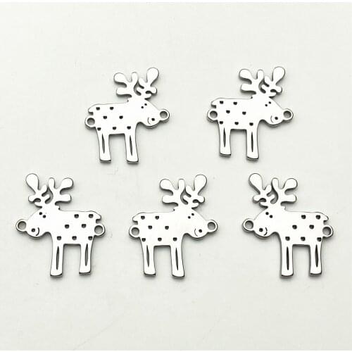 Big Christmas elk Charm 5pcs Connector Stainless Steel Bracelet 2side pattern Deer Connectors Jewelry Handmade Diy Jewelry Make