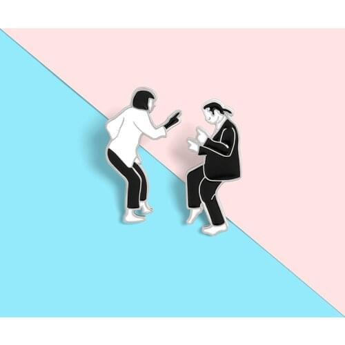 Cartoon Black White Movie Role Brooches Pulp Fiction Enamel Pins Bag Clothes Lapel Badge Punk Jewelry Gift for Fans Friends