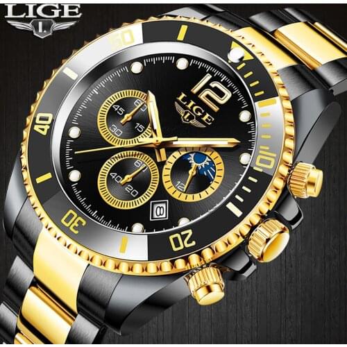 2020 LIGE NEW Sports Watches Mens Fashion Casual Quartz Watch Stainless Steel Watch Date Week Clock Male Creative Wristwatch+BOX