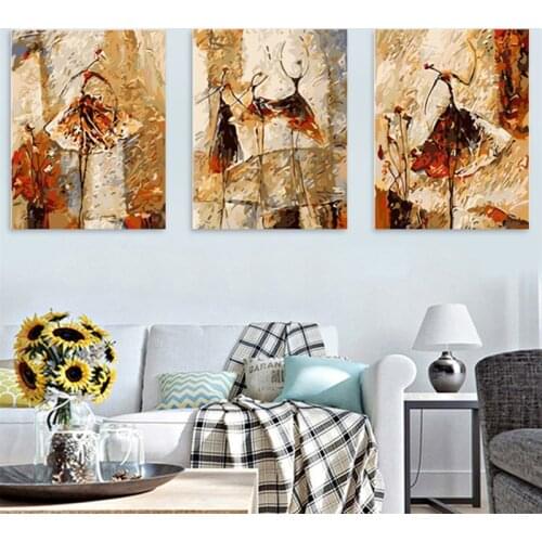 40X50CM home decor Hand painted canvas Triptych oil paintings wall pictures for living room Color flower painting by number