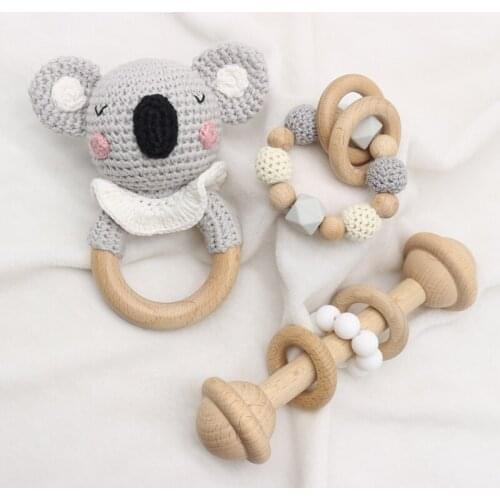 Baby Pacifier Clip Dummy Chain Holder Wooden Teething Bracelet Crochet Toy Rattle Soother Molar Infants Teether Newborn Shower G