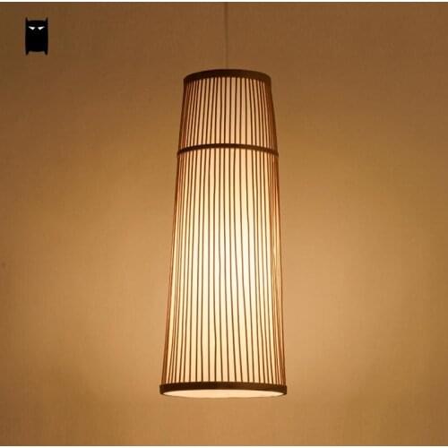 Long Bamboo Wicker Rattan Cage Pendant Light Fixture Country Asian Chinese Japanese Suspension Lamp Foyer Dining Study Tea Room