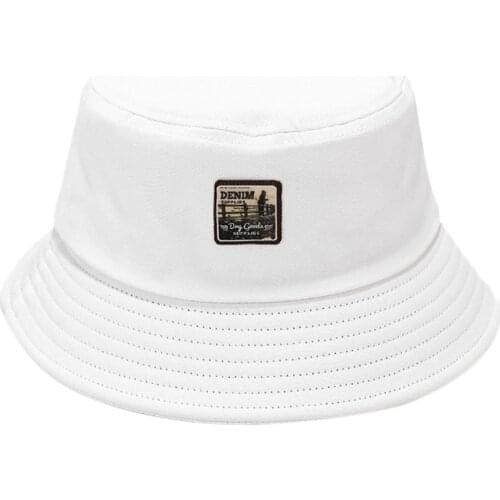 Men Women Vintage Letters Label Patch Bucket Hat Solid Color Wide Brim Sunscreen Hip Hop Packable Panama Fisherman Cap