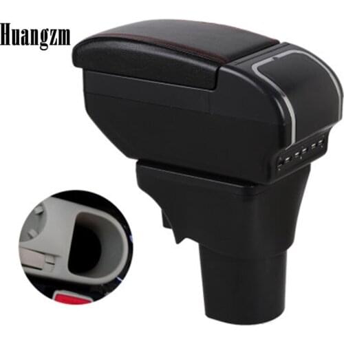 For Hyundai Accent Verna 2006-2011 Dual Layer PU leather Armrest box Large Space Central Store Content box with USB Charging ash