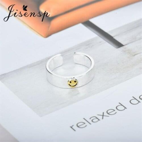 Jisensp New Fashion Vintage Happy Smile Face Copper Finger Rings Adjustable Geometric Irregular Rings for Women Jewelry Gift