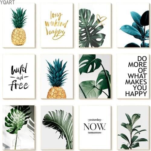 Nordic Gold Pineapple Green Leaves Canvas Painting Wall Art Letters Quotes Posters And Prints Plants Pictures For Living Room