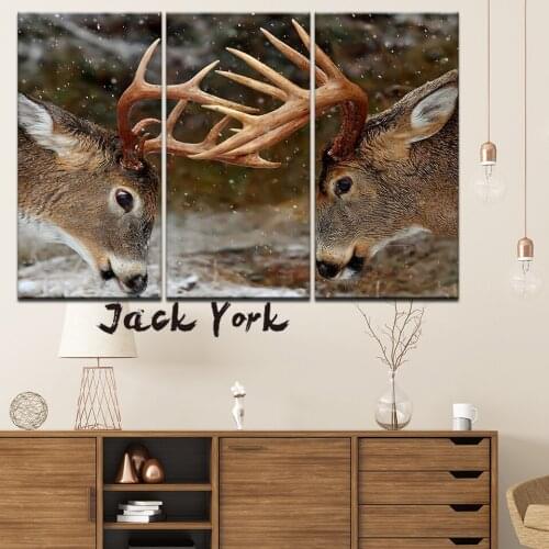 Canvas Painting Animal two deer in snow 3 Pieces Wall Art Painting Modular Wallpapers Poster Print for living room Home Decor