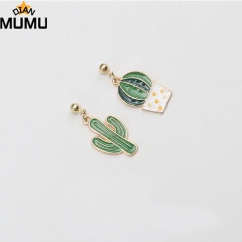 Korean Earrings Creative sweet asymmetrical cactus earrings personality cute no pierced ear clip earrings Jewelry Gifts For Girl