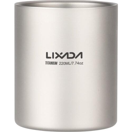 Lixada 220ml Titanium Mug Double Wall Cup Water Coffee Tea Cup Mug for Home Office Camping Hiking Gear Backpacking Supplies