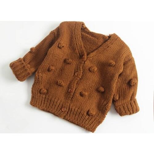 Winter Kids Baby Boy Girl Clothes Knitwear Coat Sweater Button Balls Outwear Jacket Brown Yellow Pink