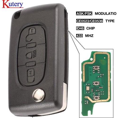 Kutery 10pcs ASK/FSK 433Mhz ID46 For Citroen C2 C3 C4 C5 C6 C8 3 Buttons Lamp Flip Remote Car Key Fob VA2/HU83 CE0523 Ce0536