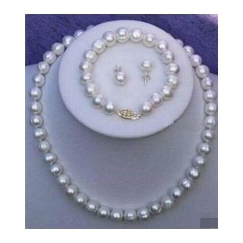 -hot Real 8-9MM White Cultured Pearl Necklace Bracelet Earring Set new