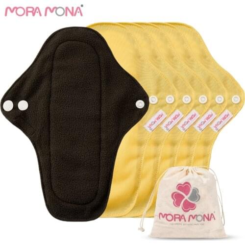 Mora Mona 5Pcs/set Medium Regular Flow Pads Reusable Female Towels Waterproof Hygiene Napkin Panty Liner Bamboo Charcoal Pads