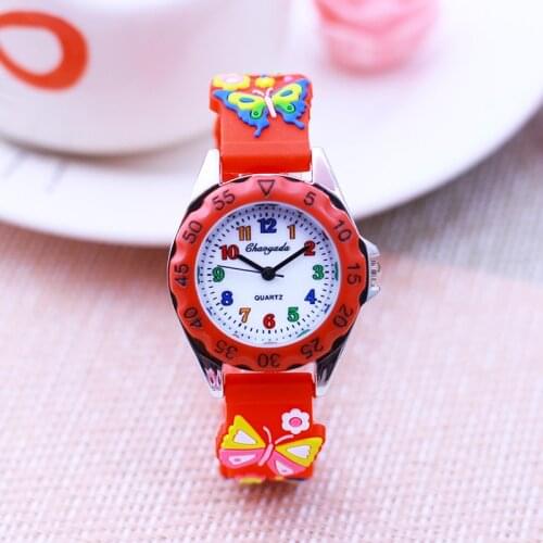Fashion Brand Chaoyada Children Little Girls Boys Lovely Quartz Watches 3D Butterfly Silicone Strap Students Waterproof Clock
