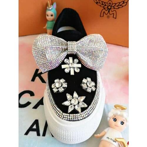 Oversized bow one-step moisturizing crystal canvas shoes trendy