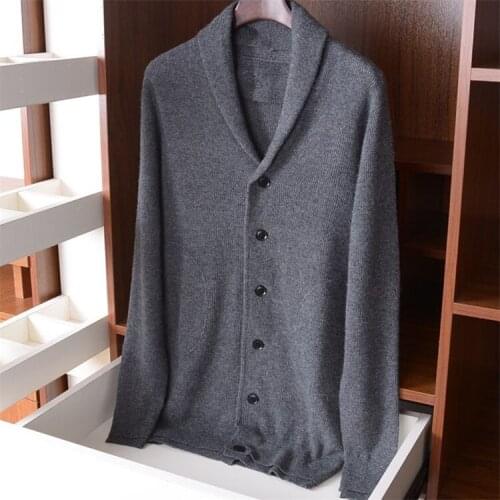 Wool polyamide blend Vneck thick knit men England style loose cardigan sweater single breasted S-XL retail wholesale