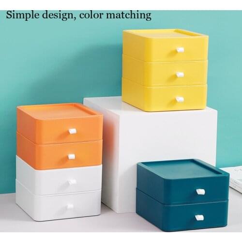 Drawer type desktop storage box plastic office stackable stationery sorting box color contrast household cosmetics storage box