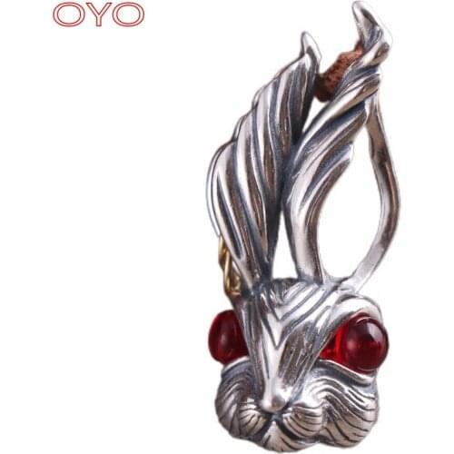 Real s925 pure silver necklace lively rabbit pendant for man hip-hop street silver jewelry men and women fashion pendant new