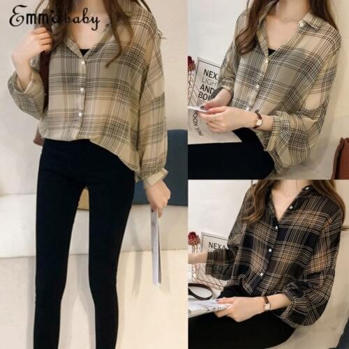 New Plus Size Womens Long Sleeve Loose Blouse Casual Shirt Chiffon Tops Shirts