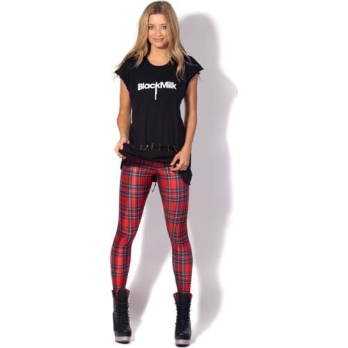 New Arrival Women Slim Designed Digital Printed Milk Vintage Tartan Red Leggings Drop Shipping
