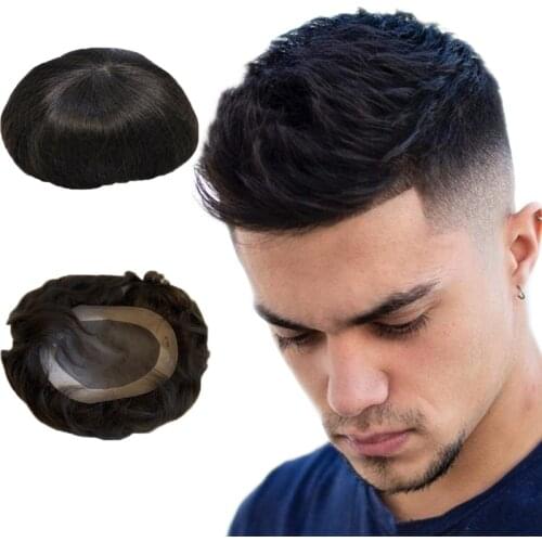 Hair Toupee Fine Mono Men Natural Looking Indian Human Hair Replacement System Male Wig for Man