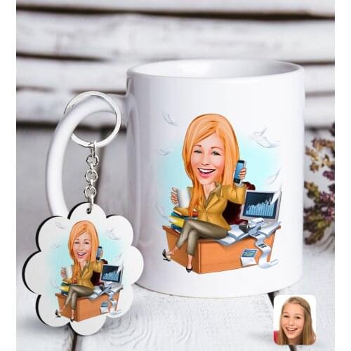 Personalized Women 'S Accountant Caricature Of White mug And Keychain Gift Seti-1