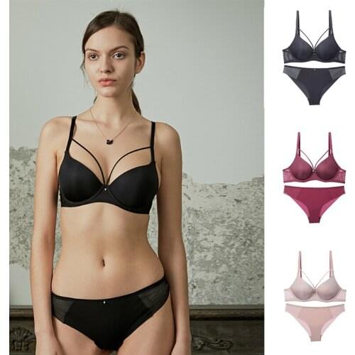 Sexy 3/4 Cup Bra Sets for Women Wireless Thin Bandage Cotton Breathable Comfortable Underwear Solid Color Lingerie Set