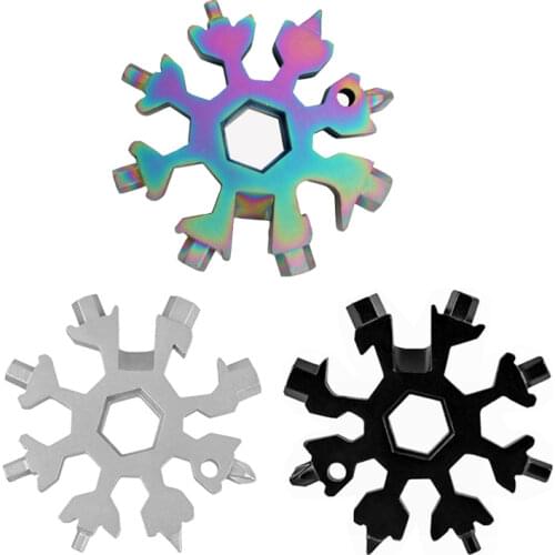 Portable 18 In 1 Multifunction Mini Tool Snowflake Multi Pocket Tool Keyring Key Ring Spanner Hex Wrench Camp Survive Outdoor