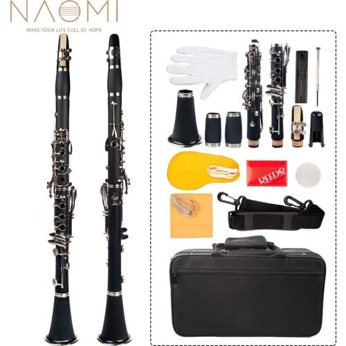 Naomi Professional Bb 17-Key Clarinet ABS Clarinet Cupronickel Plated Nickel Kit W/ Clarinet+Reeds+Strap+Case+Components Black