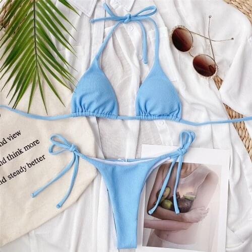 Sexy Bikini 2021 Swimwear Woman Brazilian Thong Swimsuit Halter Micro Biquinis High Waist Push Up Summer maillot de bain femme