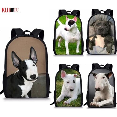 Customized 3D Bull Terrier Dogs Printed School Bags for Girls Backpacks Children Book Bags Junior School Student Bag sac a main