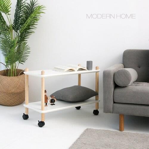 Modern Classic Design Solid Natural wooden Trolley Small Size Sofa Side Table with Wheel Storage Loft Living Room Furniture 1PC