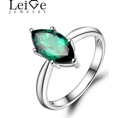 Leige Jewelry Emerald Engagement Rings for Women Marquise Cut Gemstone Solitaire Rings Sterling Silver 925 Fine Jewelry