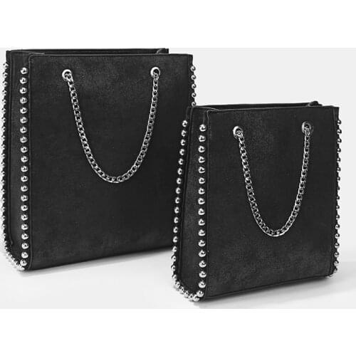 Retro Chains Rivet Large Capacity Totes Designer Women Shoulder Bags Lady Luxury PU Leather Crossbody Bag Solid Color Bead Purse