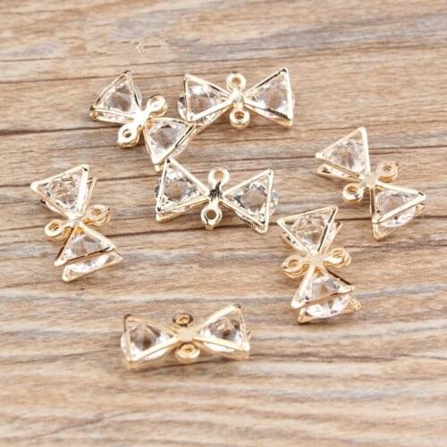 Factory Price 40PCS 12*19MM Crystal Rhinestone Knot Bow DIY Jewelry Pendant Charms Gold Tone Alloy Bracelet Necklace Charm