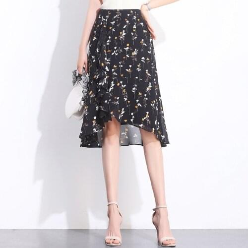 Women Pleated Tutu Tennis Beach Kawaii Skirt Jupe Punk Short Black Chiffon Floral High Waist Goth Fishtail Sexy Mini Summer