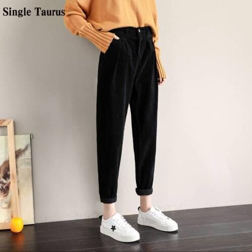 2020 Fall Winter Womans Corduroy Trousers High Waist Casual Streetwear Fashion Harem Pants Loose Korean Pantalones De Mujer