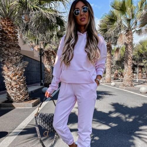 Womens Hooded Slim Fit Sports Suit Spring Autumn 2 Piece Set Women Long Sleeve Hoodies High Waist Sweatpants Tracksuit