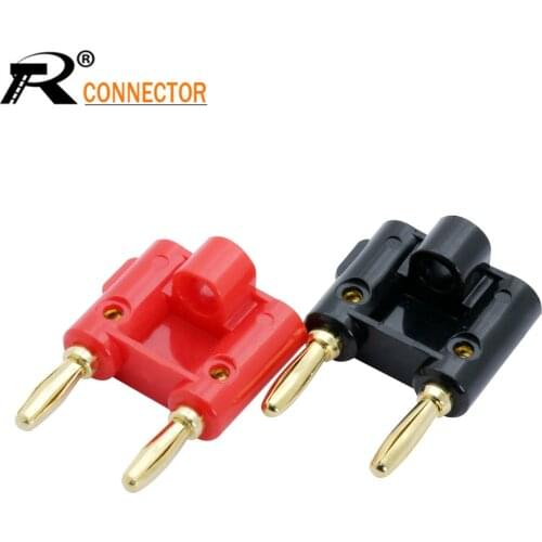 2PCS black+red 24K gold plated double dual head banana male plug connector