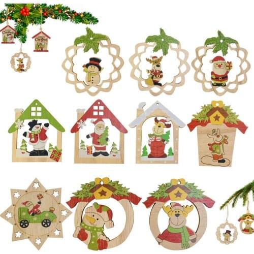 3pcs Mixed Multiple Styles Christmas Wooden Pendant Hollow Wood Crafts Christmas Tree Hanging Decor For Xmas Party Home Ornament