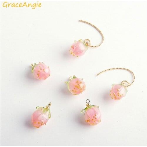 5PCS Cute Pink Resin Strawberry Pendant DIY Bracelet Dangle Earring Handmade Women Girls Jewelry Accessories Bangle Charms Craft