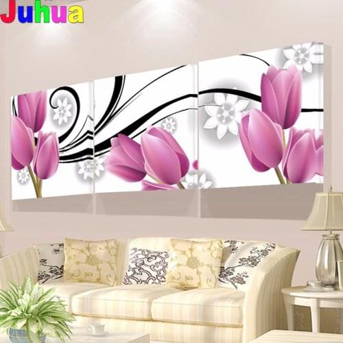 Netherlands Tulip Diamond painting full square Round Drill 3 pieces/set DIY diamond Embroidery Triptych Home Decoration Picture