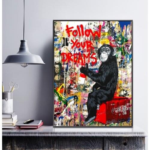 Banksy Art Follow Your Dreams Monkey Canvas Posters Graffiti Street Wall Art Posters And Prints Animals Pictures for Home Decor