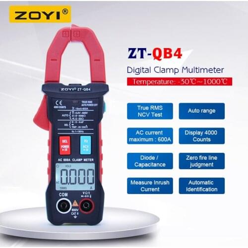 ZOYI digital Clamp meter ZT-QB4 4000 count multimeter voltmeter AC Ammeter Resistance Frequency Capacitance Temperature tester