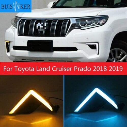 3 Colors LED DRL Lamp for Toyota Land Cruiser Prado 2018 2019 Daytime Running Light with Yellow Dynamic Turn Signal Day Light