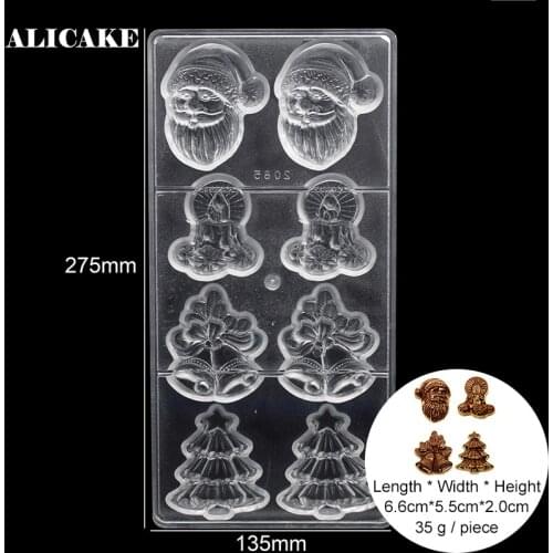 Chocolate Candy Bar Molds Christmas Santa Claus Forms Polycarbonate Plastic Tray Moldes Cake Baking Pastry Bakery Tools Moulds