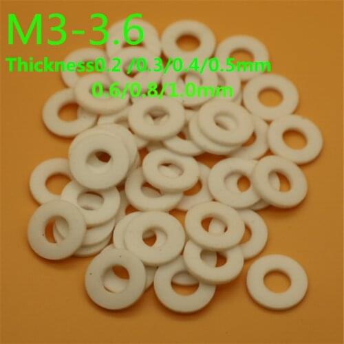 100pcs M3-M3.6 Poly tetra fluoroethylene washer high temperature M3 PTFE washer gasket 0.2/0.3/0.4/0.5/0.6/0.8/1mm thickness